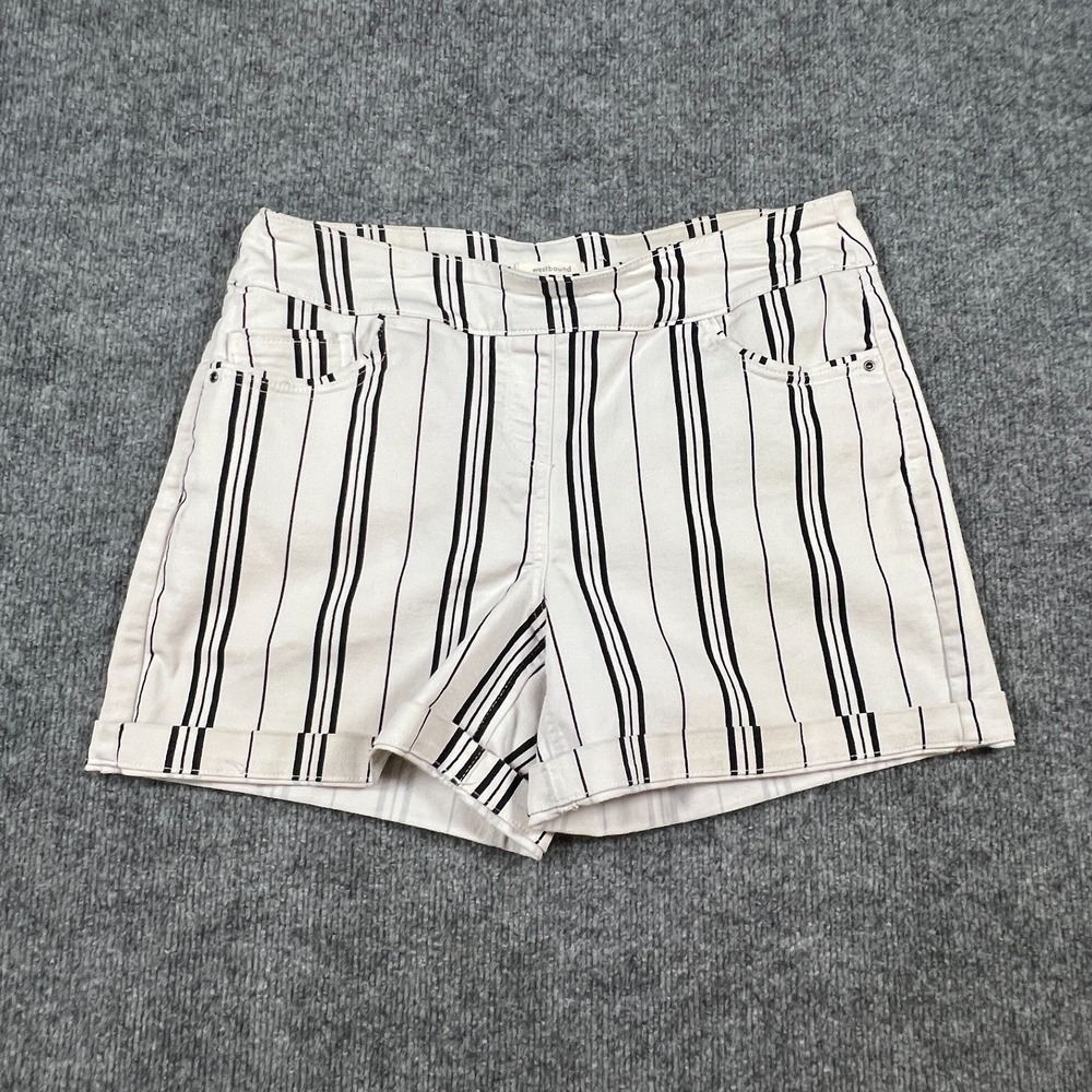 Westbound The Park Avi Fit Shorts Womens 10 White Black Stripes Stretch Pull On